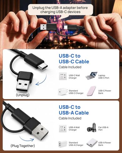 BlackPro متوافق مع MagicBand+ شاحن 3 في 1، كابل شحن ثلاثي USB-C وUSB-A بطول 2 قدم مع 3 رؤوس شحن، شاحن سفر بديل لـ Disney-MagicBand Plus in Kuwait
