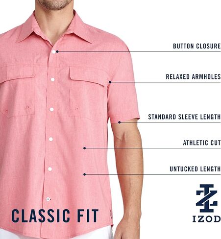 قميص Izod الرجالي ذو الأداء العالي لصيد الأسماك بأكمام قصيرة وأزرار سفلية in Kuwait