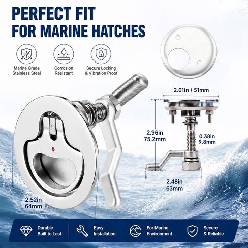 4 Pack Boat Cam Latch, Marine 316 Stainless Steel Boat Hatch Latch, Flush Hatch Pull with Back Plate & Adjustable Cam, Flush Mount Marine Hardware for Ships, Yacht, Deck, RVs in Kuwait