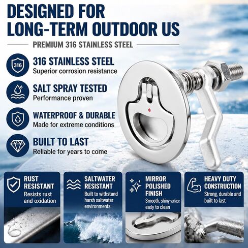 4 Pack Boat Cam Latch, Marine 316 Stainless Steel Boat Hatch Latch, Flush Hatch Pull with Back Plate & Adjustable Cam, Flush Mount Marine Hardware for Ships, Yacht, Deck, RVs in Kuwait