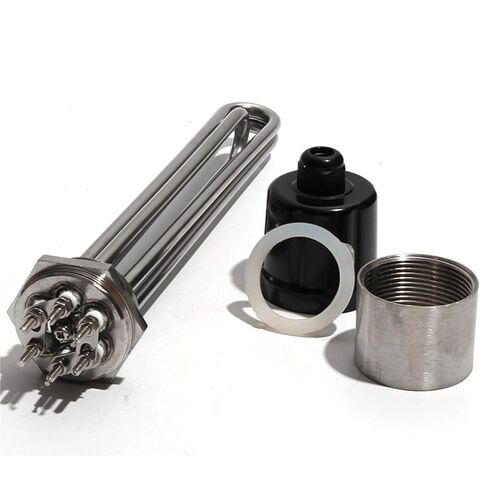 أنبوب سخان غاطس أنبوبي 1.5 بوصة DN40 عنصر تسخين 304SS220V 380V مع برغي تأريض 1 قطعة (فضي، 380V_9KW 295MML) in Kuwait