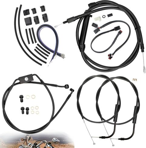 مجموعة كابلات Ape Hanger Dyna مقاس 12 بوصة، ملحقات المقود لـ 2012-2017 Street Fat Bob/Low Rider/Super Sport Wide Glide/Switchback مع ABS وقرص أمامي واحد (أسود) in Kuwait