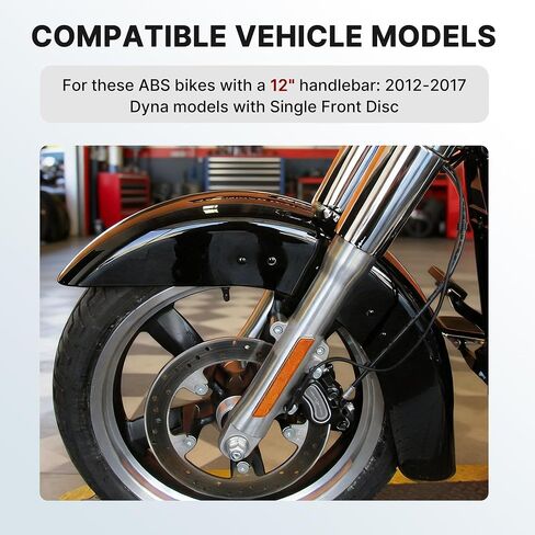 مجموعة كابلات Ape Hanger Dyna مقاس 12 بوصة، ملحقات المقود لـ 2012-2017 Street Fat Bob/Low Rider/Super Sport Wide Glide/Switchback مع ABS وقرص أمامي واحد (أسود) in Kuwait