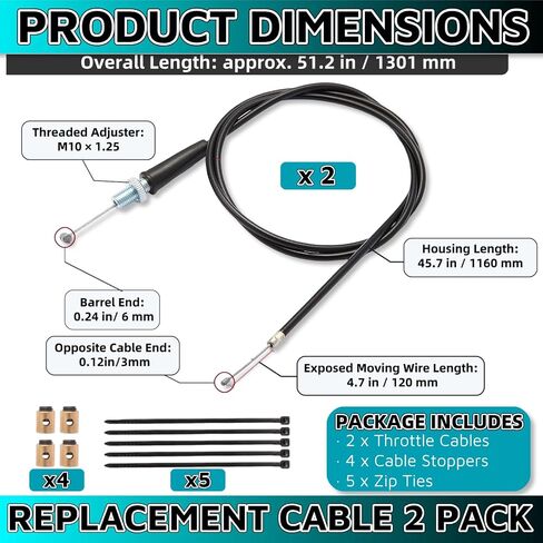 2PACK 50 Inch Mini Bike Throttle Cable for Coleman CT200U Predator 212 Baja MB165 MB200 196cc 5.5hp 200cc 6.5hp Heat Warrior MOTOVOX MBX10 MBX11 GX160 GX200 Pit Dirt Bike Parts in Kuwait