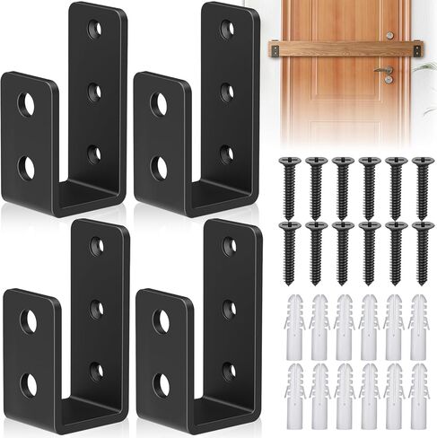دعامات حاجز للباب 2×4 (4 قطع)، دعامات أمان من الفولاذ الكربوني على شكل حرف U سميكة 3 مم لتعزيز الباب، قفل خشبي عالي التحمل للمنزل، الحظيرة، السقيفة، المرآب، البوابة والطابق السفلي in Kuwait