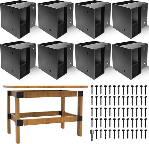 8 Pack Workbench Brackets Kits, 3-Way Right Angle Corner Braces | Fit 2"x4" Wood, Black Heavy Duty Steel, for DIY Workbench, Shelving and Garage Storage in Kuwait