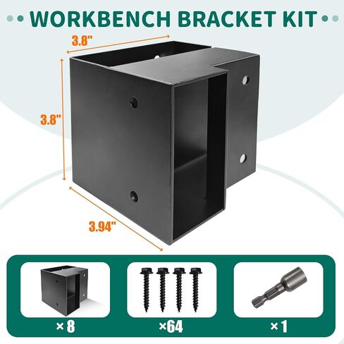 8 Pack Workbench Brackets Kits, 3-Way Right Angle Corner Braces | Fit 2"x4" Wood, Black Heavy Duty Steel, for DIY Workbench, Shelving and Garage Storage in Kuwait