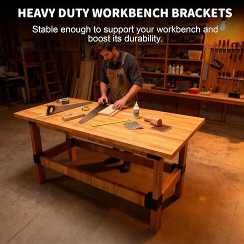 8 Pack Workbench Brackets Kits, 3-Way Right Angle Corner Braces | Fit 2"x4" Wood, Black Heavy Duty Steel, for DIY Workbench, Shelving and Garage Storage in Kuwait