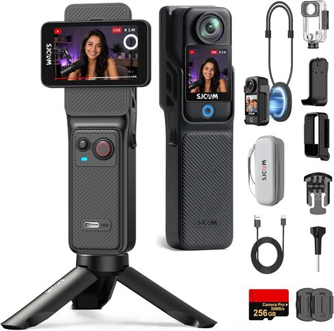 SJCAM C400 4K 64GB YouTube Creator Vlogging Camera,7H Battery Handle,3-in-1 Handheld Wearable Travel Camera with 2.29" Touchscreen, 6-Axis Stabilization,30M Waterproof Camara para grabar contenido in Saudi Arabia