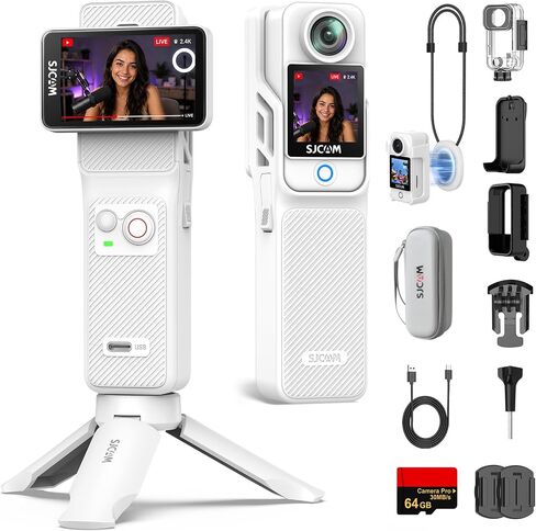 SJCAM C400 4K 64GB YouTube Creator Vlogging Camera,7H Battery Handle,3-in-1 Handheld Wearable Travel Camera with 2.29" Touchscreen, 6-Axis Stabilization,30M Waterproof Camara para grabar contenido in Saudi Arabia