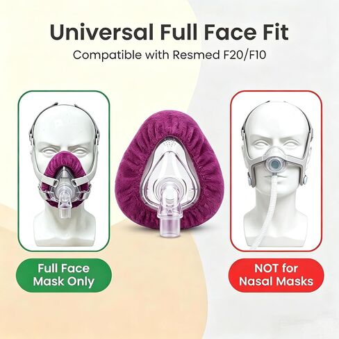 4 عبوات من بطانات قناع CPAP العالمية، أغطية قناع الوجه بالكامل من الصوف الدقيق فائق النعومة، قابلة لإعادة الاستخدام، قابلة للتنفس، تقلل من تسرب الهواء وعلامات الضغط، متوافقة مع F20-Purple Red in Kuwait