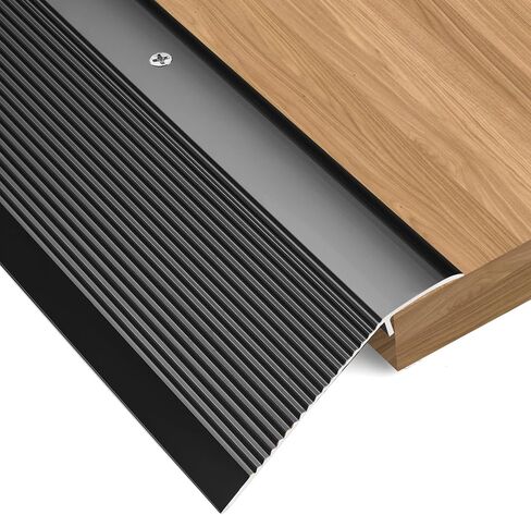 Aluminum Floor Transition Strip, Door Thresholds Bridge The Height from 0.4″to 1.6″, for Wood, Tile, Carpet Laminate, Vinyl, Concrete, Size 36″×3.9″×0.35″ (Black) in Kuwait