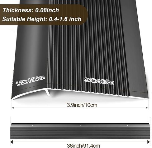 Aluminum Floor Transition Strip, Door Thresholds Bridge The Height from 0.4″to 1.6″, for Wood, Tile, Carpet Laminate, Vinyl, Concrete, Size 36″×3.9″×0.35″ (Black) in Kuwait