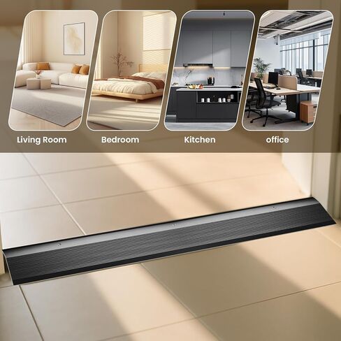 Aluminum Floor Transition Strip, Door Thresholds Bridge The Height from 0.4″to 1.6″, for Wood, Tile, Carpet Laminate, Vinyl, Concrete, Size 36″×3.9″×0.35″ (Black) in Kuwait