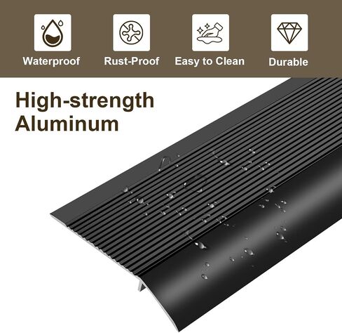 Aluminum Floor Transition Strip, Door Thresholds Bridge The Height from 0.4″to 1.6″, for Wood, Tile, Carpet Laminate, Vinyl, Concrete, Size 36″×3.9″×0.35″ (Black) in Kuwait