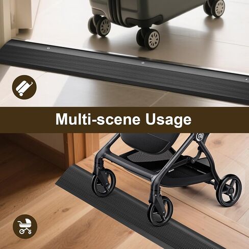 Aluminum Floor Transition Strip, Door Thresholds Bridge The Height from 0.4″to 1.6″, for Wood, Tile, Carpet Laminate, Vinyl, Concrete, Size 36″×3.9″×0.35″ (Black) in Kuwait