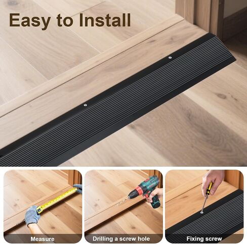 Aluminum Floor Transition Strip, Door Thresholds Bridge The Height from 0.4″to 1.6″, for Wood, Tile, Carpet Laminate, Vinyl, Concrete, Size 36″×3.9″×0.35″ (Black) in Kuwait