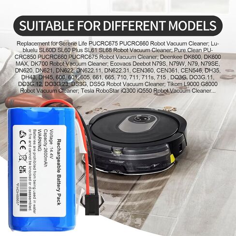 استبدال البطارية لـ Coredy R750-1600Pa، Ionvac SmartClean 2000 V4، Lubluelu SL60D SL60 Plus SL61 SL68، Tesla 106936، Honiture G20 PRO، Lefant M310 Ultra M330 Robot Vacuum Cleaner CMICR18650F8M7-4S1P in Kuwait