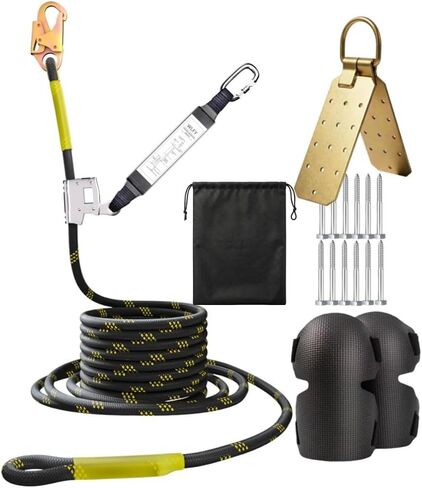 50FT Vertical Lifeline Assembly, Safety Rope,Fall Protection Rope cuerda, Safety Rope for Roofing,Polyester Roofing Rope with Hooks, Rope Grab, Roof Anchor and Knee Pads; ANSI Compliant in Kuwait