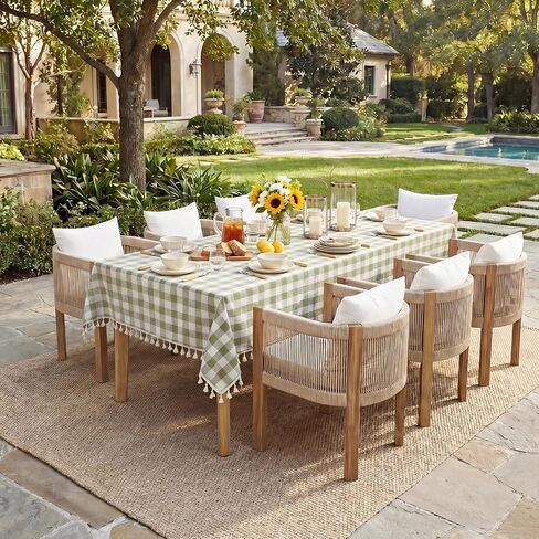 Softalker Outdoor Checkered Tablecloth, Linen Cotton Gingham Table Cloths for 6 Foot Rectangle Tables with Tassel, Heavy Duty Wrinkle Free Plaid Table Cover for Picnic Camping - 55 x 84 Inch, Sage in Kuwait