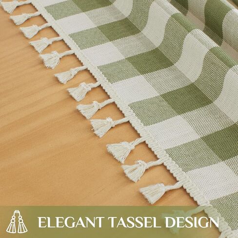 Softalker Outdoor Checkered Tablecloth, Linen Cotton Gingham Table Cloths for 6 Foot Rectangle Tables with Tassel, Heavy Duty Wrinkle Free Plaid Table Cover for Picnic Camping - 55 x 84 Inch, Sage in Kuwait