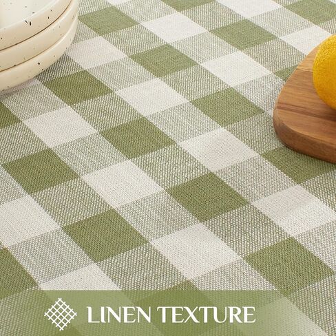 Softalker Outdoor Checkered Tablecloth, Linen Cotton Gingham Table Cloths for 6 Foot Rectangle Tables with Tassel, Heavy Duty Wrinkle Free Plaid Table Cover for Picnic Camping - 55 x 84 Inch, Sage in Kuwait