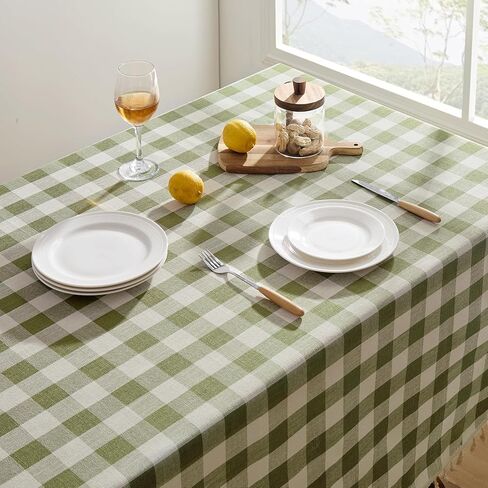 Softalker Outdoor Checkered Tablecloth, Linen Cotton Gingham Table Cloths for 6 Foot Rectangle Tables with Tassel, Heavy Duty Wrinkle Free Plaid Table Cover for Picnic Camping - 55 x 84 Inch, Sage in Kuwait