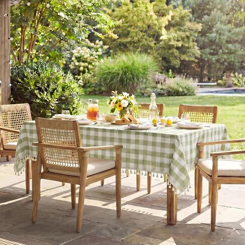 Softalker Outdoor Checkered Tablecloth, Linen Cotton Gingham Table Cloths for 6 Foot Rectangle Tables with Tassel, Heavy Duty Wrinkle Free Plaid Table Cover for Picnic Camping - 55 x 84 Inch, Sage in Kuwait