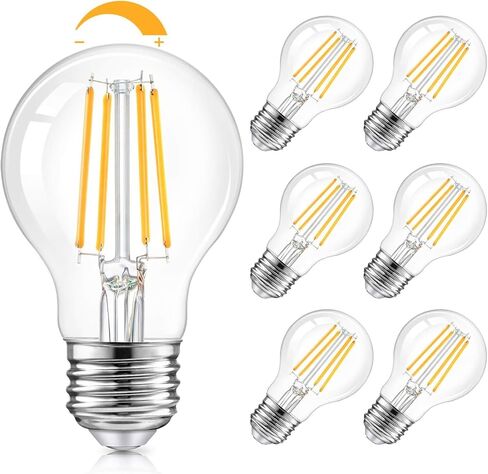 TOBUSA LED A19 مصابيح كهربائية قابلة للتعتيم 100W مكافئة، مصابيح E26 Edison عتيقة 8W 1200LM، 2700K أبيض دافئ ناعم، لمبة خيوط LED عتيقة واضحة للمنزل والحمام والداخل والخارج، 6 عبوات in Kuwait