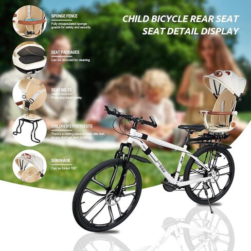 XIEEIX Rear Child Bike Seat,Rear Mounted Child Bike Seats,Back Mount Child Seat with Back Rest Armrest Foot Pedals,Width Adjustable Bicycle Rear Seat,Fits All Bicycle Rear Frames in Saudi Arabia