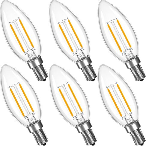 عكس الضوء B11 LED E12 لمبة 25 واط لمبات الشمعدانات (تساوي 2 واط، 25 واط نوع B لمبة الضوء الأبيض الدافئ 2700K 200LM للثريا، Cights شمعة الكريستال، مصباح، حزمة من 6 in Kuwait