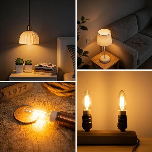 عكس الضوء B11 LED E12 لمبة 25 واط لمبات الشمعدانات (تساوي 2 واط، 25 واط نوع B لمبة الضوء الأبيض الدافئ 2700K 200LM للثريا، Cights شمعة الكريستال، مصباح، حزمة من 6 in Kuwait