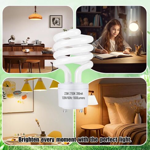 GU24 23Watt 2700K 1600lm CFL لمبات الإضاءة، T3 لولبية Gu24 Base 2 Prong (ما يعادل 100W) مصابيح الفلورسنت البيضاء الناعمة المدمجة، معتمدة من UL، 120 فولت 60 هرتز، صابورة ذاتية، استخدام داخلي (عبوتان) in Kuwait