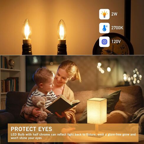 عكس الضوء B11 LED E12 لمبة 25 واط لمبات الشمعدانات (تساوي 2 واط، 25 واط نوع B لمبة الضوء الأبيض الدافئ 2700K 200LM للثريا، Cights شمعة الكريستال، مصباح، حزمة من 6 in Kuwait