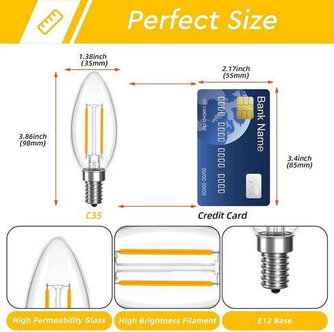 عكس الضوء B11 LED E12 لمبة 25 واط لمبات الشمعدانات (تساوي 2 واط، 25 واط نوع B لمبة الضوء الأبيض الدافئ 2700K 200LM للثريا، Cights شمعة الكريستال، مصباح، حزمة من 6 in Kuwait