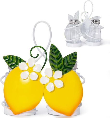 Lemon Cute Salt and Pepper Shakers Set with Holder - 2oz Seasoning Containers with Lemon Decor Holder, Yellow Kitchen Decor and Accessories, Housewarming Gifts for Women, Portable Metal Stand in Kuwait