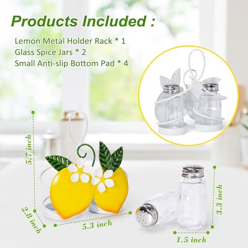 Lemon Cute Salt and Pepper Shakers Set with Holder - 2oz Seasoning Containers with Lemon Decor Holder, Yellow Kitchen Decor and Accessories, Housewarming Gifts for Women, Portable Metal Stand in Kuwait