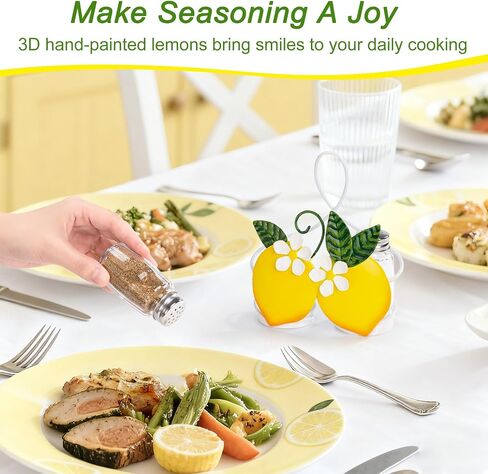 Lemon Cute Salt and Pepper Shakers Set with Holder - 2oz Seasoning Containers with Lemon Decor Holder, Yellow Kitchen Decor and Accessories, Housewarming Gifts for Women, Portable Metal Stand in Kuwait