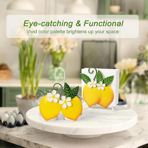Lemon Cute Salt and Pepper Shakers Set with Holder - 2oz Seasoning Containers with Lemon Decor Holder, Yellow Kitchen Decor and Accessories, Housewarming Gifts for Women, Portable Metal Stand in Kuwait