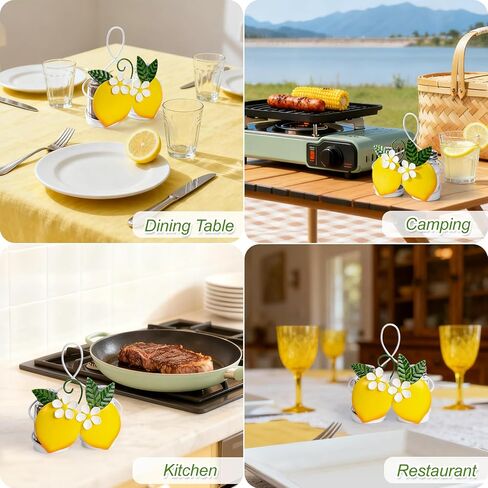 Lemon Cute Salt and Pepper Shakers Set with Holder - 2oz Seasoning Containers with Lemon Decor Holder, Yellow Kitchen Decor and Accessories, Housewarming Gifts for Women, Portable Metal Stand in Kuwait