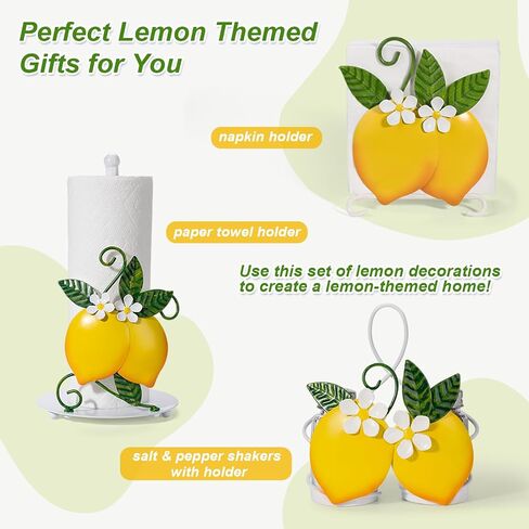 Lemon Cute Salt and Pepper Shakers Set with Holder - 2oz Seasoning Containers with Lemon Decor Holder, Yellow Kitchen Decor and Accessories, Housewarming Gifts for Women, Portable Metal Stand in Kuwait