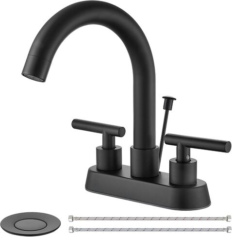 4 Inch Centerset Bathroom Sink Faucet with Lift Rod Drain Stopper, 3 Hole Two Handle Vanity Faucet with Supply Lines, for Bathroom, RV, Laundry, Farmhouse, Brushed Nickel in Kuwait