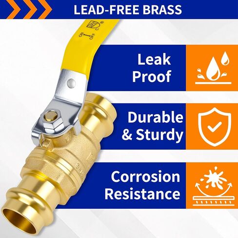 (Znkiok 2 Pack)3/4" Press Ball Valve Heavy Duty,3/4 Inch Brass Ball Valve With Press End,Press Fitting Connection For Copper Tubing,Quarter Turn,Lead-Free Brass, UPC,NSF61,NSF372. in Kuwait