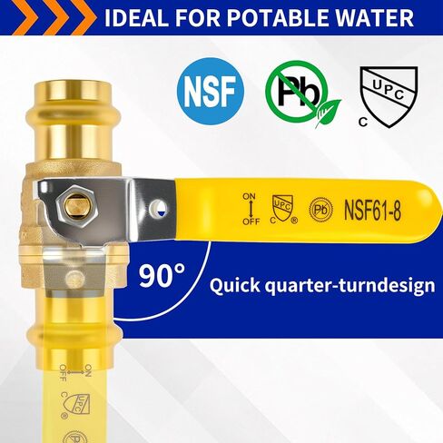 (Znkiok 2 Pack)3/4" Press Ball Valve Heavy Duty,3/4 Inch Brass Ball Valve With Press End,Press Fitting Connection For Copper Tubing,Quarter Turn,Lead-Free Brass, UPC,NSF61,NSF372. in Kuwait