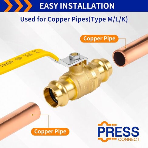 (Znkiok 2 Pack)3/4" Press Ball Valve Heavy Duty,3/4 Inch Brass Ball Valve With Press End,Press Fitting Connection For Copper Tubing,Quarter Turn,Lead-Free Brass, UPC,NSF61,NSF372. in Kuwait