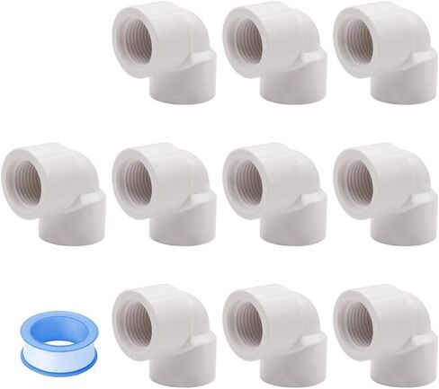 12Pack 1/2" Double Female Thread 90 Degree PVC Elbow Pipe Fitting Connector SCH40 with Waterproof Tape, 1/2Inch Female to Threaded 90 Degree Elbow PVC Corner Adapter Pipe Fitting ﻿ in Kuwait