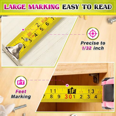 DIYSELF Tape Measure 2 Pack, 25 FT Imperial/Metric Measuring Tape, Easy-Read Retractable Nylon-Coated Blade, Heavy Duty Tape Measure for Carpenter, Construction, Home Use, Magnetic Hook & Belt Clip in Kuwait
