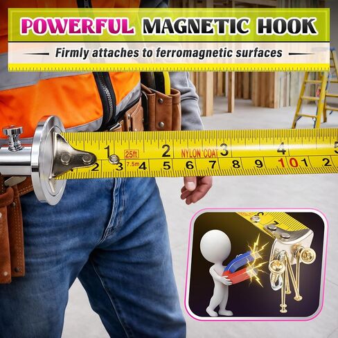 DIYSELF Tape Measure 2 Pack, 25 FT Imperial/Metric Measuring Tape, Easy-Read Retractable Nylon-Coated Blade, Heavy Duty Tape Measure for Carpenter, Construction, Home Use, Magnetic Hook & Belt Clip in Kuwait