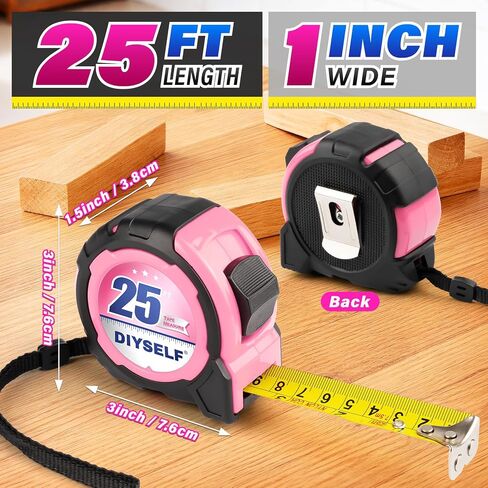 DIYSELF Tape Measure 2 Pack, 25 FT Imperial/Metric Measuring Tape, Easy-Read Retractable Nylon-Coated Blade, Heavy Duty Tape Measure for Carpenter, Construction, Home Use, Magnetic Hook & Belt Clip in Kuwait