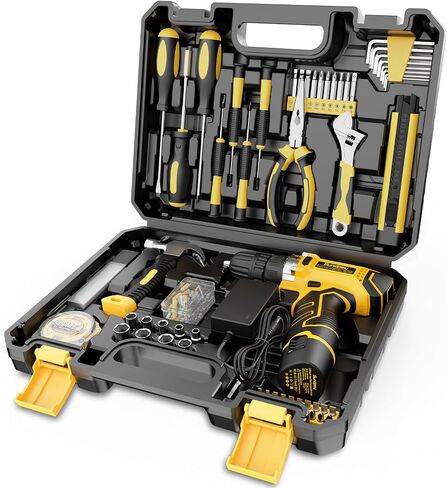 Sundpey Home Tool Kit with Drill - 166-Piece General Basic Home Repair Tool Set with 12V Cordless Power Drill & Battery & Charger & Portable Tool Box for Garden Office House Apartment Repair Men Women in Saudi Arabia